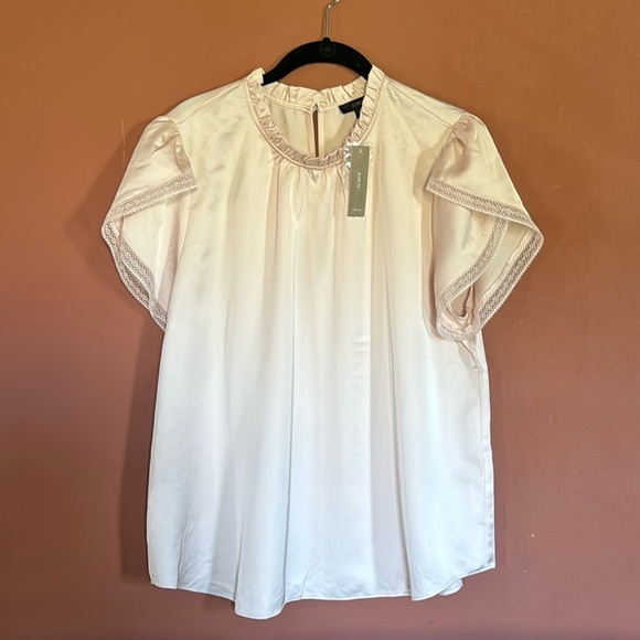 J. Crew Tops - 😊NWT J.CREW Tulip-sleeve ruffleneck top blouse Dune Pink Beige Shell size…